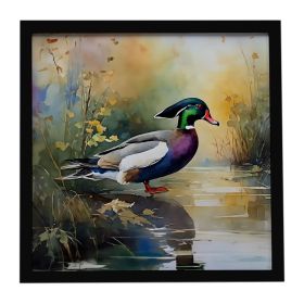 Wood Duck Framed Metal Print Bathroom, Kitchen, Office, Home Decor Wall Art Ready to Hang, Square, 8X8