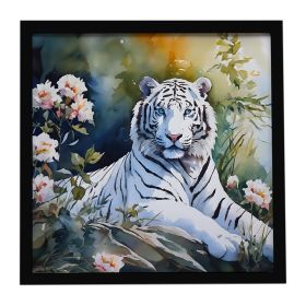 White Tiger Framed Metal Print Bathroom, Kitchen, Office, Home Decor Wall Art Ready to Hang, Square, 8X8