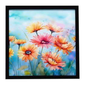 Gerbera Daisies in Watercolor Framed Metal Print Bathroom, Kitchen, Office, Home Decor Wall Art Ready to Hang, Square, 8X8