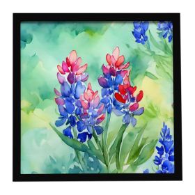 Texas Bluebonnets in Watercolor Framed Metal Print Bathroom, Kitchen, Office, Home Decor Wall Art Ready to Hang, Square, 8X8