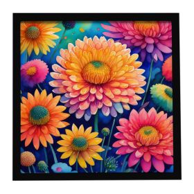 Colorful Chrysanthemums Framed Metal Print Bathroom, Kitchen, Office, Home Decor Wall Art Ready to Hang, Square, 8X8