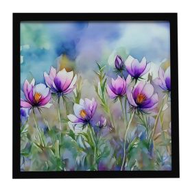 South Dakota Pasque Flowers in Watercolor Framed Metal Print Bathroom, Kitchen, Office, Home Decor Wall Art Ready to Hang, Square, 8X8