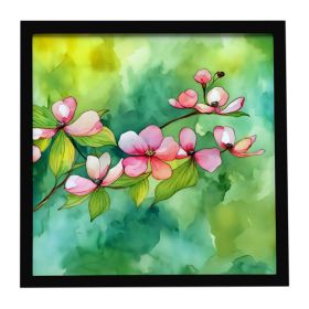 Virginia American Dogwood in Watercolor Framed Metal Print Bathroom, Kitchen, Office, Home Decor Wall Art Ready to Hang, Square, 8X8