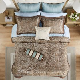 12 Piece Comforter Set With Cotton Bed Sheets Blue Brown Full (Option: BlueBrown)