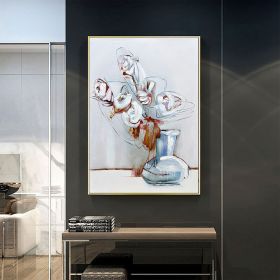 Hand Painted Oil Painting Abstract White Flowers Oil Painting Large Original Floral Canvas Wall Art Modern Living Room Flower Painting Bedroom De (Style: 01, size: 100X150cm)