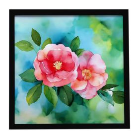 Alabama Camellia in Watercolor Framed Metal Print Bathroom, Kitchen, Office, Home Decor Wall Art Ready to Hang, Square, 8X8 (Default: Default)