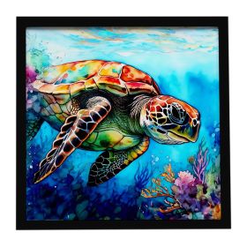 Loggerhead Sea Turtle Framed Metal Print Bathroom, Kitchen, Office, Home Decor Wall Art Ready to Hang, Square, 8X8 (Default: Default)