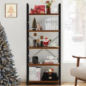 5 Tiers Bookshelf, Classically Modern Book Shelf, Book Rack, Storage Rack Shelves In Living Room&Home&Office (Option: RUST)